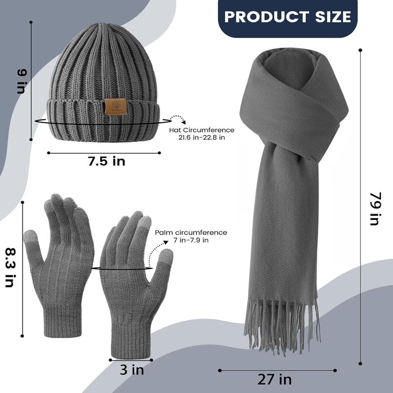 Premillow Women Winter Hat Beanie+Long Scarf+Touch Screen Gloves Set, Warm Clothes Set with Knit Fleece Lined for Women/Men Winter - Image 2